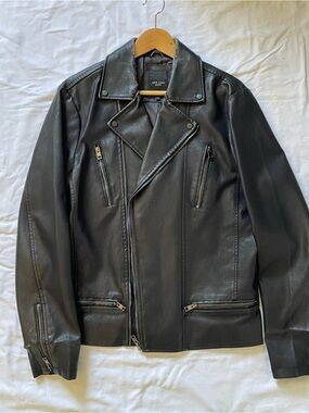 ASOS New Look Black PLeather Moto Biker Jacket (PLEATHER)